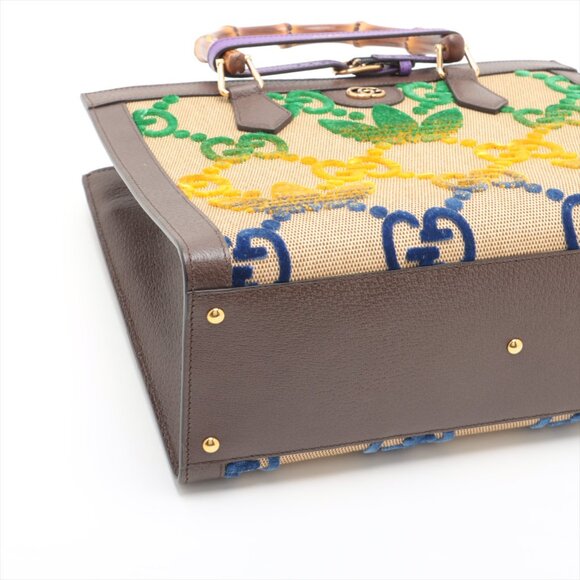Gucci x Adidas Bamboo Diana Canvas & Leather 2 Way Handbag Beige×Brown 678842 - Picture 4 of 16